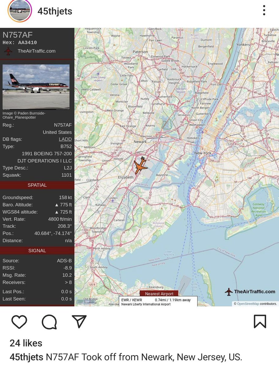 JayShams's tweet photo. Trump's plane departed from New Jersey about 30 minutes ago.

He should land in Atlanta in about 2 hours. https://t.co/Zx1OGjehlW