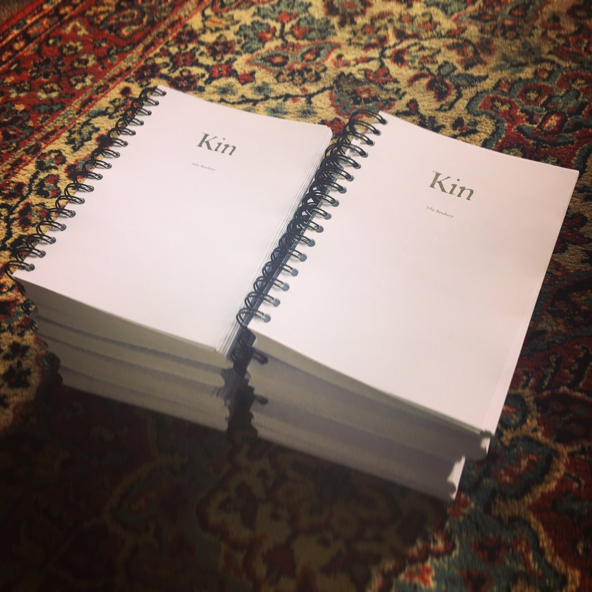 Nice pile of the sequel to ‘Kith’ for testing with my book group! Thanks <a href="/Doxdirect/">Doxdirect</a>! Found some funny typos:
‘I think a little brother would be good for you.’ (Broth!)
‘My wife is wider than I am.’ (Wiser!)
‘It was only the first day of the hat harvest.’ (Hay!)
#WritingCommmunity