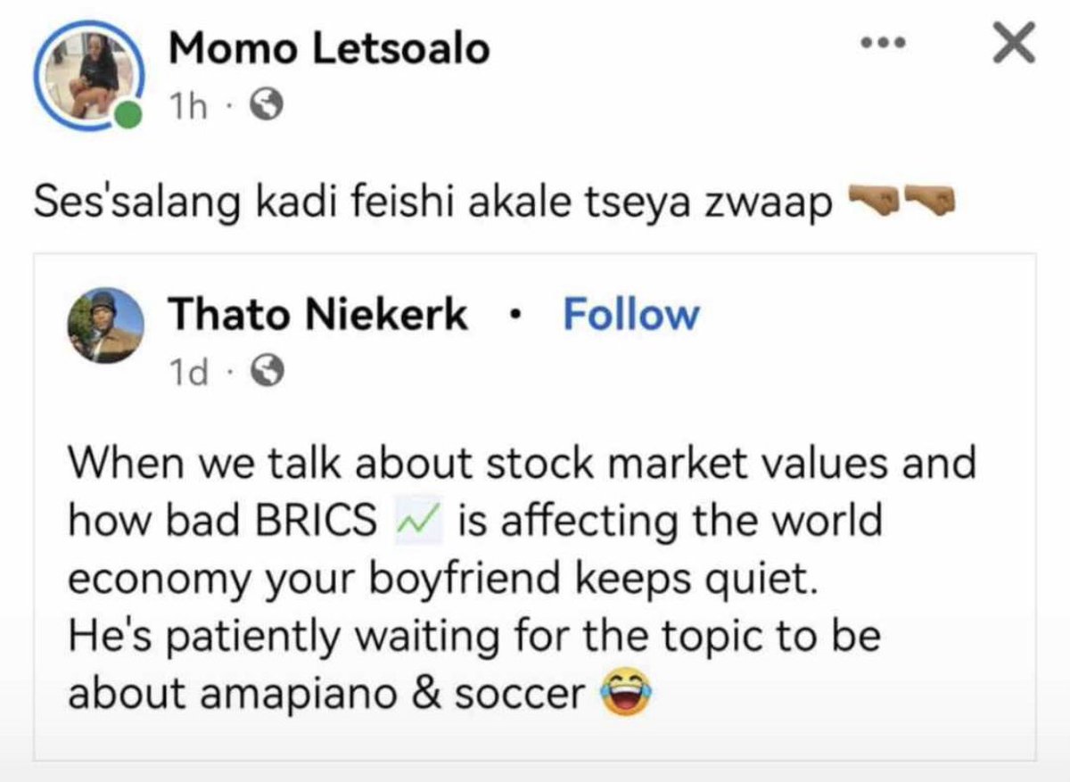 This took me hey. I swear she's from Soshanguve 🤞🏾😂

#BRICS