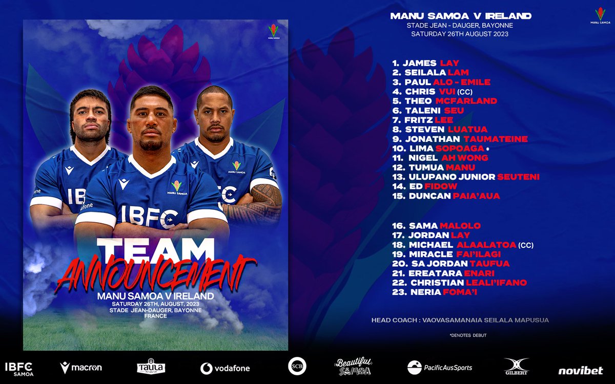 🇼🇸🇼🇸🇼🇸
Locked it 🔐 
Threw away the key
.
.
Your match day 23

Samoa v Ireland 
Saturday 26th August, 2023
Stade Jean-Dauger, Bayonne

#folaufaatasi #journeytorwc23 #manusamoa