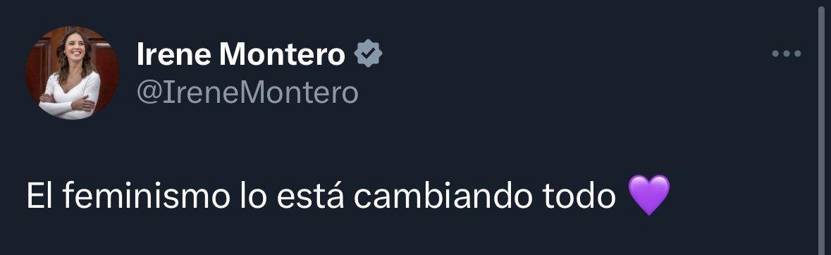 Irene Montero parece celebrar como un triunfo del feminismo la dimisión de Rubiales.

La tipa que liberó con su ley a más de 100 agresores sexuales, y rebajó la pena a más de 1000. 

El balance de su gestión es dejar un país más inseguro para las mujeres.