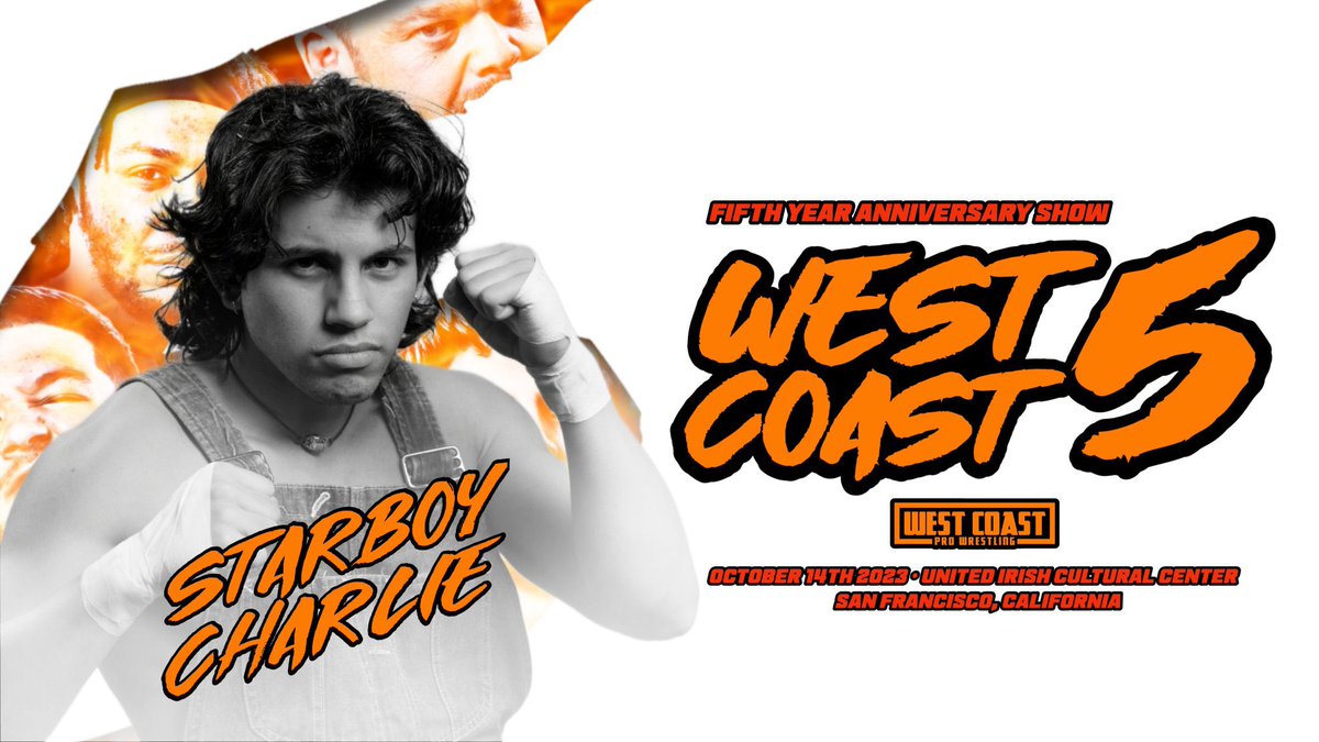 The 2023 West Coast Cup Winner Starboy Charlie will face The West Coast Pro Champion at the 5 Year Anniversary Show! Get your tickets ASAP! This is without a doubt #TheCoast’s biggest show to date! Meet & greet begins at 530pm! West Coast 5 WestCoastPro.EventBrite.Com