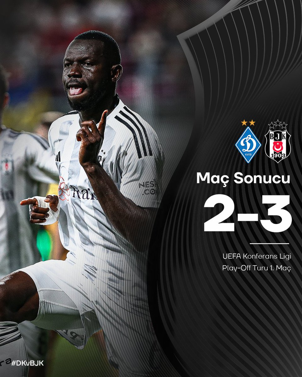 Avrupa Konferans Ligi'nde Dinamo Kiev deplasmanından 3 gollü galibiyetle ayrılan Beşiktaşımızı kutluyorum. 💪🦅