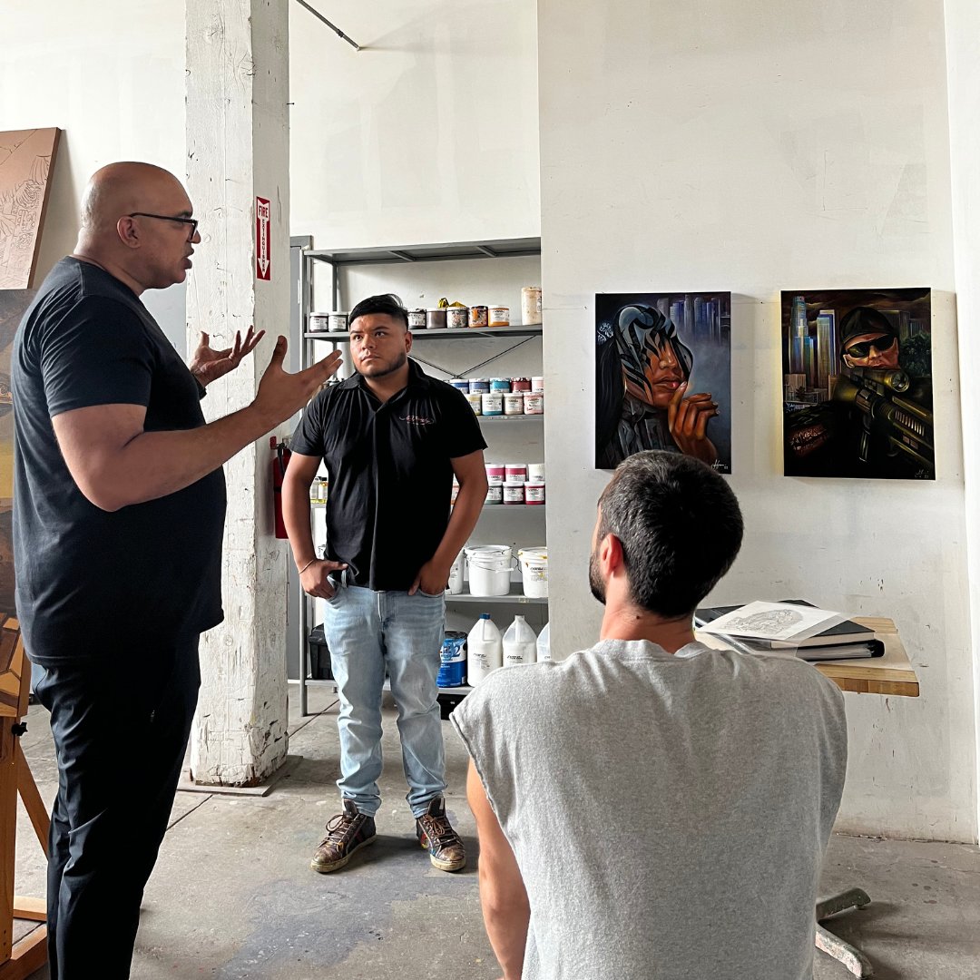 Artists from the current cohort of Art Share L.A.'s Ellsworth Artist Residency (Jesse Fregozo and Steven Rahbany) had the opportunity to meet with Art Share L.A. Board Member Mike Kelley for studio visits as part of the professional development aspect of the program.