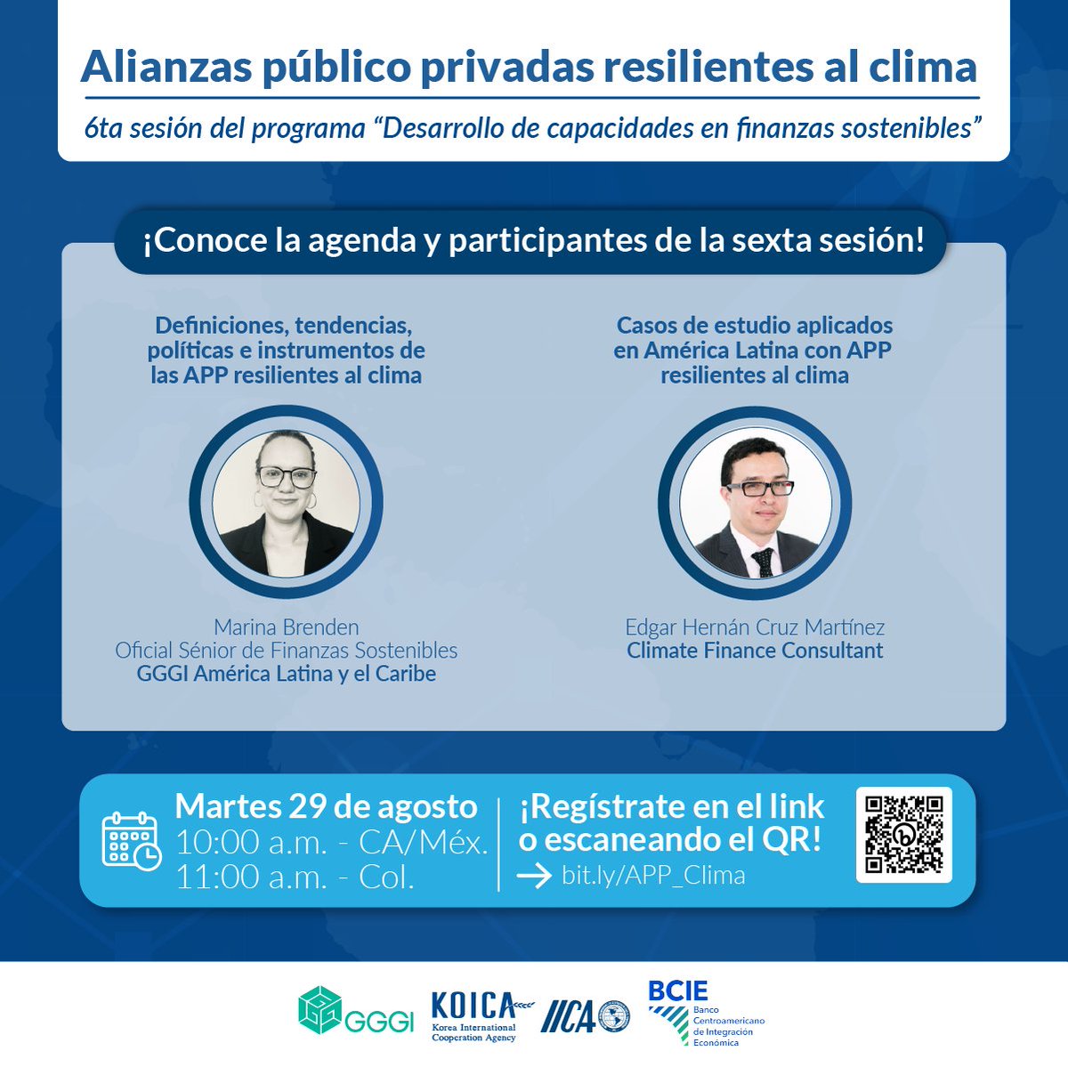 ¿Qué son las APP #ResilientesAlClima y qué experiencia tenemos en América Latina? 

🔴 Regístrate a la próxima sesión del prog. de Desarrollo de capacidades en #FinanzasSostenibles con #KOICA, <a href="/IICAnews/">IICA</a> y <a href="/BCIE_Org/">BCIE</a>

🗓️ 29/08
👉 bit.ly/APP_Clima