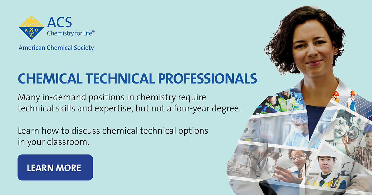 AmerChemSociety's tweet photo. The ACS Chemical Technical Professionals Initiative provides students, educators, &amp; advisors with support &amp; accurate information on the education &amp; training required to get into the field. Learn more about #PrepareCTP at https://t.co/akBsMxm8PT #Chemistry #ChemTwitter https://t.co/01b6eB4xjO