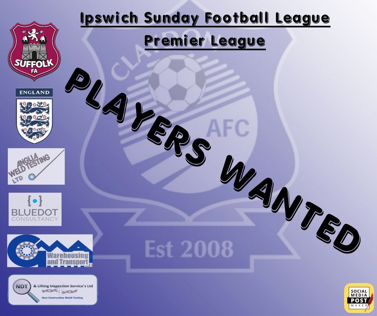 Player Wanted. Mens league. Ipswich Sunday Football League.

If you or you know so one that's wants a team. Please get in touch

James Lucas 
AFCClaydon@hotmail.com 
07713 949805