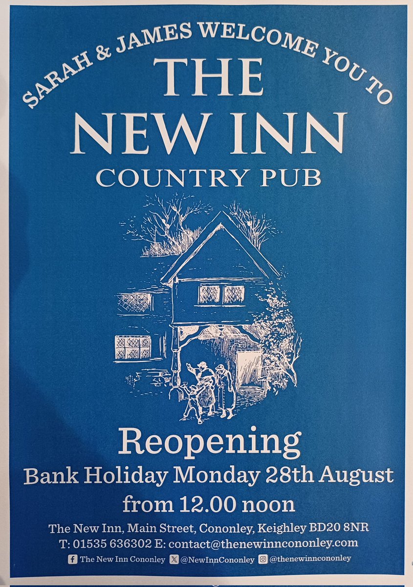 NewInnCononley's tweet photo. It's official......

🗓 Monday 28th August
🕑 12 noon
📍 Cononley
🐕 Dogs welcome
🍺 Essential

Looking forward to seeing you all. https://t.co/MAtRrjNW6W