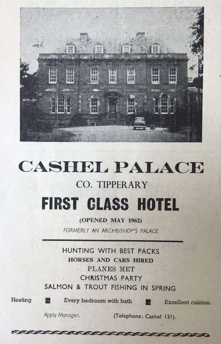 Cashel Palace advert from the Tipperary Fleadh Cheoil programme of 1963, held in Cashel. @CashelPalace