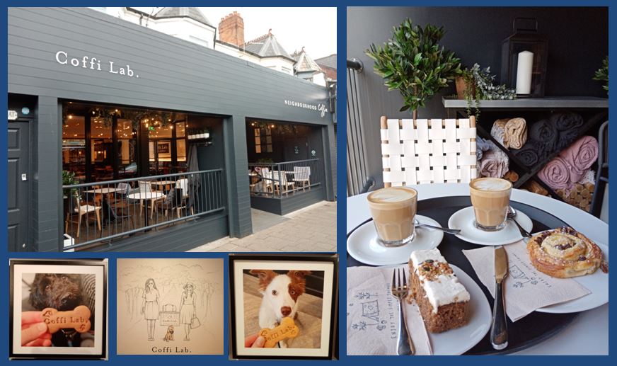 Wellfield Rd Food Crawl #25   New kid on the block is @coffilab, moving into where Shaws was.  Their emphasis is on being dog-friendly and fundraising for Guide Dogs UK.  We had a pain au raisin and a carrot cake with a couple of flat whites made by the friendly staff.