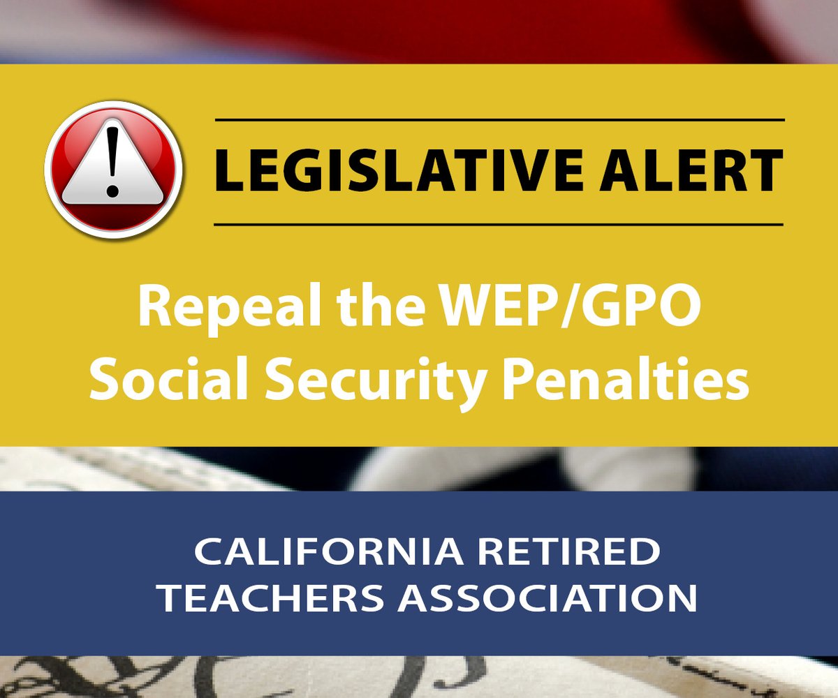 08/24/23 – Call to Action to Repeal WEP & GPO – Final week with this contact list asking for cosponsors of S. 597 (bill would repeal the WEP & GPO Social Security penalties). Let's keep the spotlight on repeal! #repealwepgpo #retirementsecurity - mailchi.mp/calrta.org/cal…