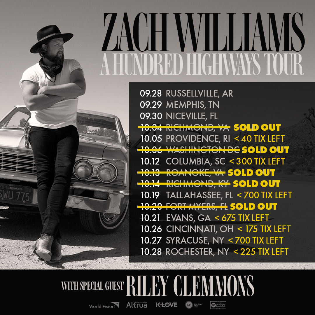 Join me this fall with Riley Clemmons on the A Hundred Highways Tour. Grab your tickets at zachwilliamsmusic.com.