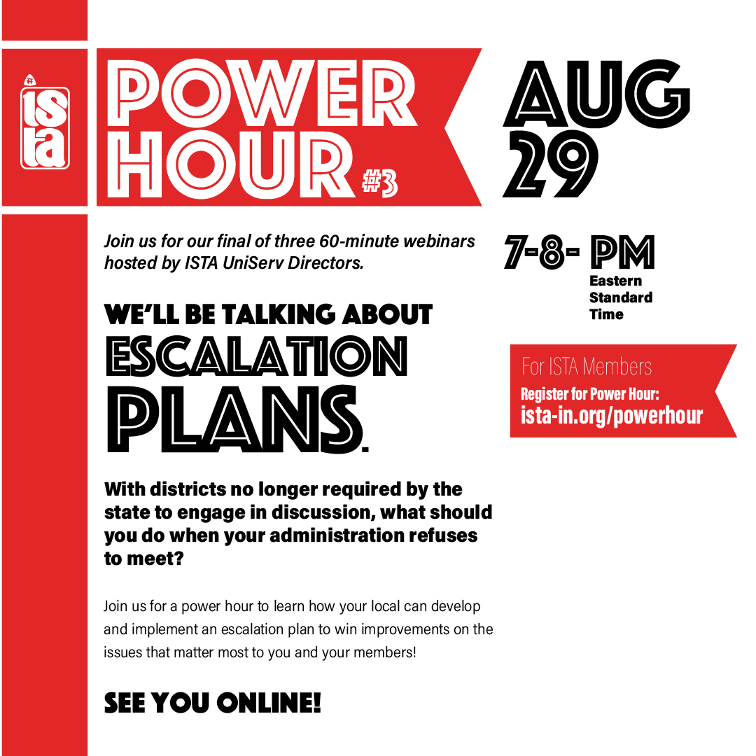 ISTAmembers's tweet photo. Don't miss out on the last Power Hour webinar happening next week! Join us on Tuesday, Aug. 29 at 7 p.m., ET to discover how your local can create a winning escalation plan for the issues that truly matter to you and your members. See you there! Register: https://t.co/NxWR7Dww1v https://t.co/oA5GRKs1nb