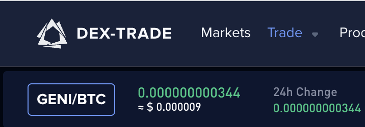 RobertGenito's tweet photo. Who would've thought $GENI would be on exchanges so early? It has barely been 6 months! It's so early, yet @genicrypto expands quickly.
.
You can now buy/sell/trade $GENI directly with #Bitcoin on @dextrade_ , use this link to access the market directly: https://t.co/ag8OFTR1qh https://t.co/ZAZahYm2TQ