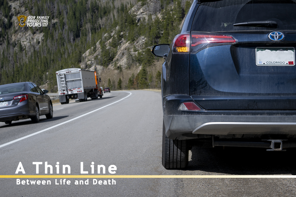 While driving, when you see a vehicle on the side of the road with flashing hazard lights, it is now CO State Law to move into the next lane, if applicable.  If there is not a lane to move into you must slow down to below 20 MPH of the Posted Speed Limit.  It will save a life!