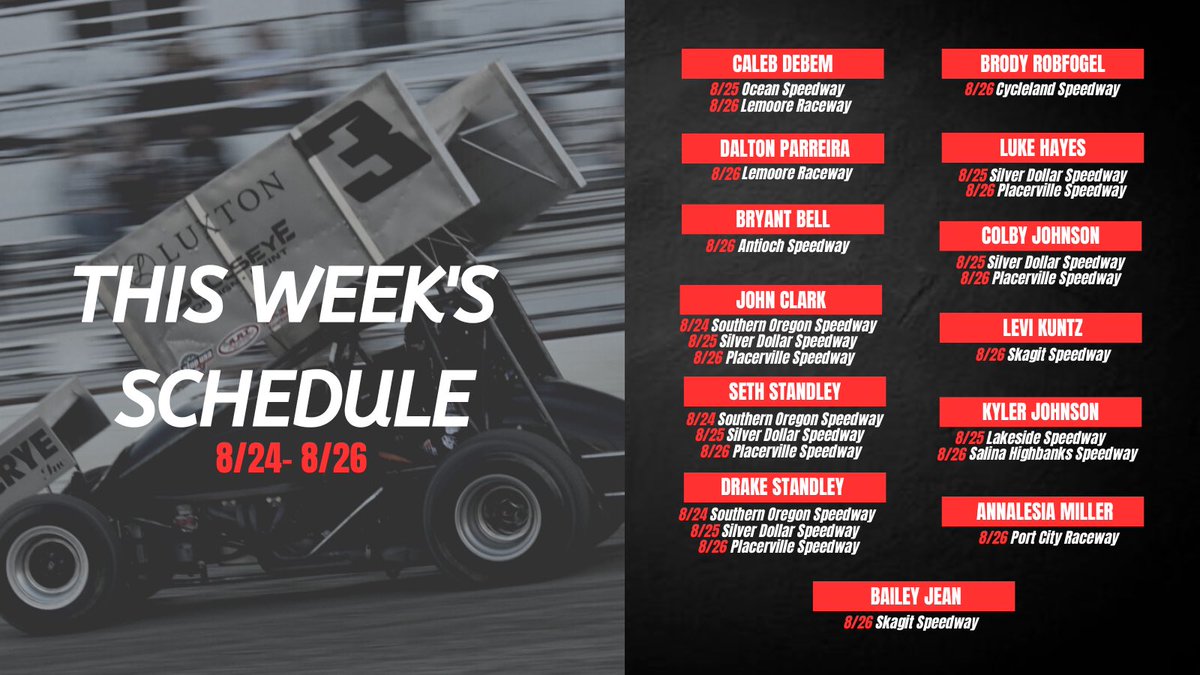 FastTimeMedia's tweet photo. This Weekend’s #FastTimeMedia schedule is another busy one!
🏎️ 1️⃣3️⃣ Drivers
🌆 1️⃣1️⃣ Tracks
🏁 1️⃣0️⃣ Races
- Drake Standley, Seth Standley, and John Clark finish off Speedweek South.
- Kyler Johnson back in action.
- @CDebemRacing tackles Ocean Speedway finale. https://t.co/MjxMSRg70h