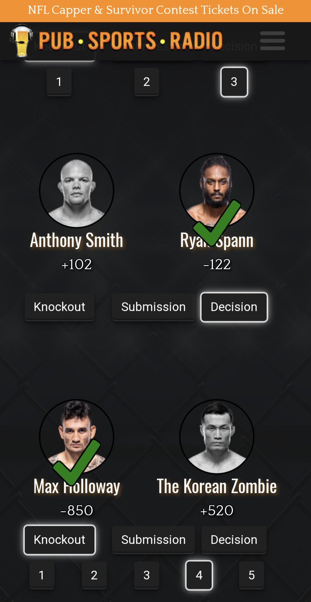 Make sure to join our FREE @PubSportsRadio weekly #UFC Pick'Em contest. The winner gets $100 and chance to move up in the ranks. @dfs_numbers @LiamPicksFights @DieHardMMAPod @gettin_BILLs_ @mrfatfist @MMALockerRoom pubsportsradio.com/contests/ufc/