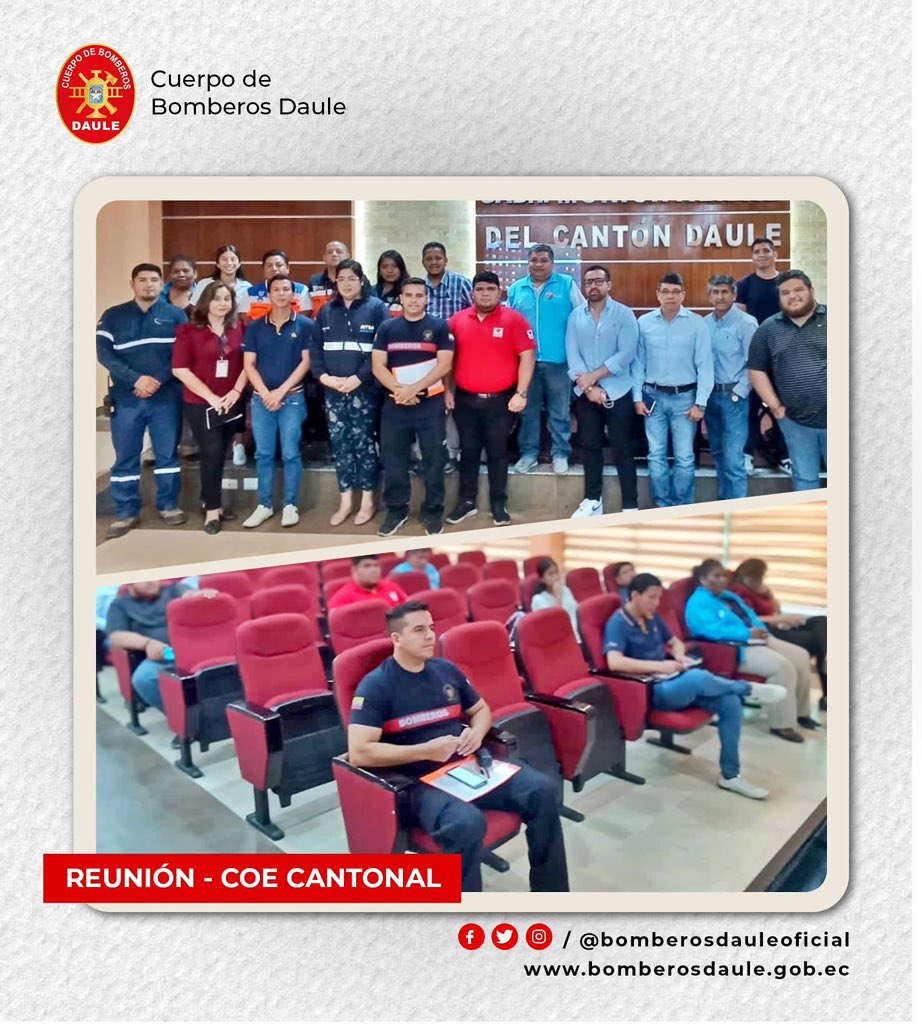 #DAULE 
Participamos de la reunión de trabajo junto al COE Cantonal y representantes de las diferentes instituciones de nuestra ciudad.

 Los temas a tratar de esta reunión fueron sobre los recursos a necesitar y el protocolo a seguir ante la llegada de el #FenomenoDelNiño.💪🏼