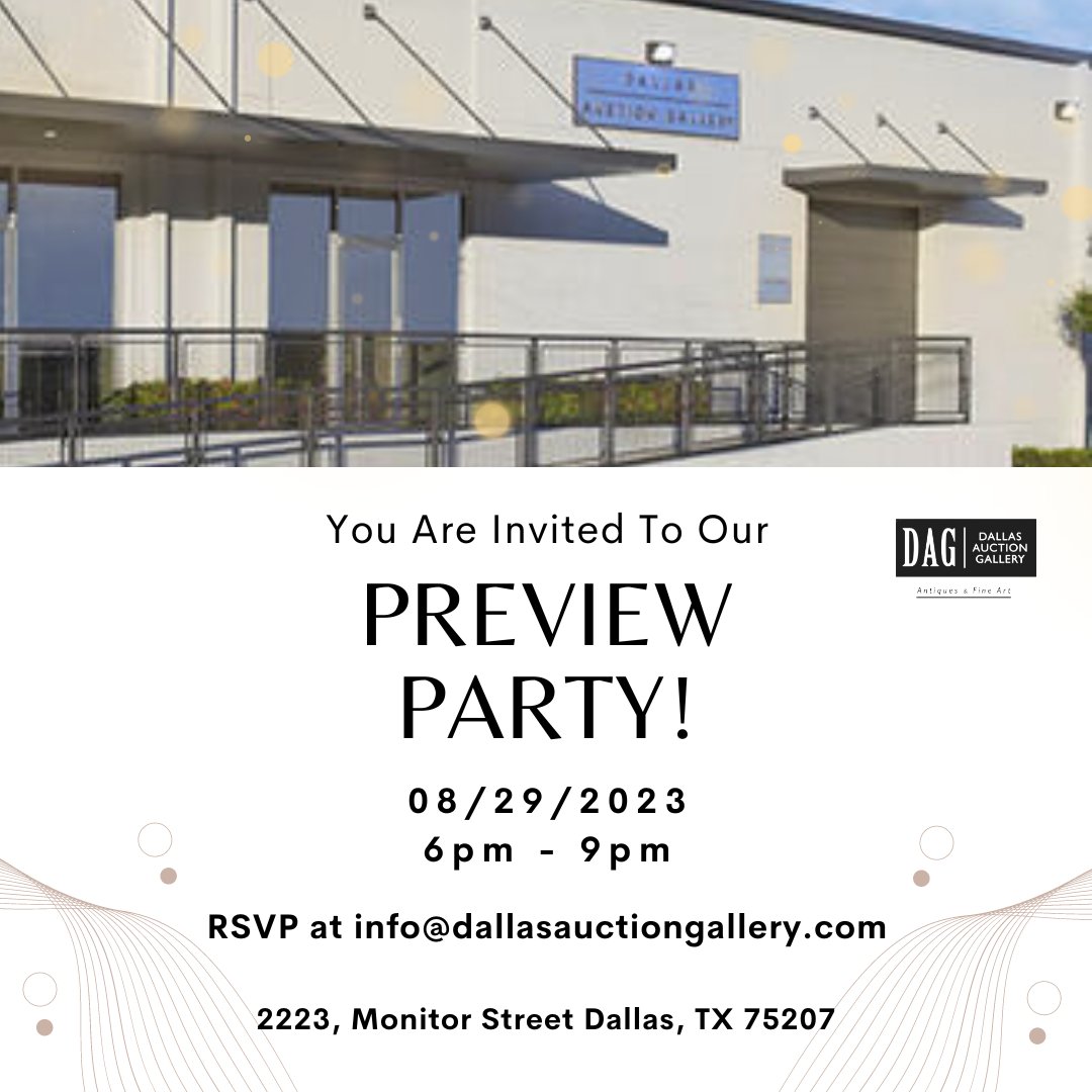 DallasAuction's tweet image. Dallas Auction Gallery is thrilled to invite you to our Fall Luxury Suction Preview Party! 
All the details below, don't forget to RSVP!