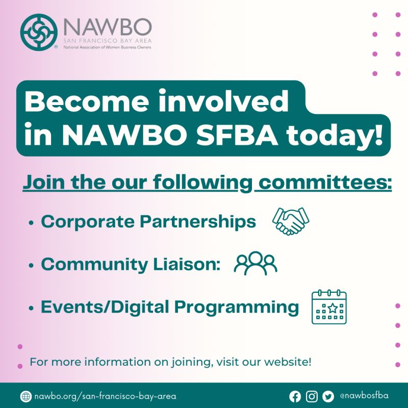 NAWBOSFBA's tweet photo. NAWBO SFBA members, it's your time to make a difference! We need your talent. Join a committee today and become an active part of our collective effort. Your involvement can lead to big changes! 

Visit our website: https://t.co/E88zuuq3PF

#NAWBOSFBA https://t.co/H42FIBtEq6