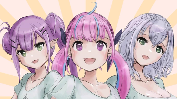 おやすみぃーん今日の過去絵は この3人の共通点は?(けっこう違う顔をそれぞれ描き分け表現できた時って満足度高いよね) 