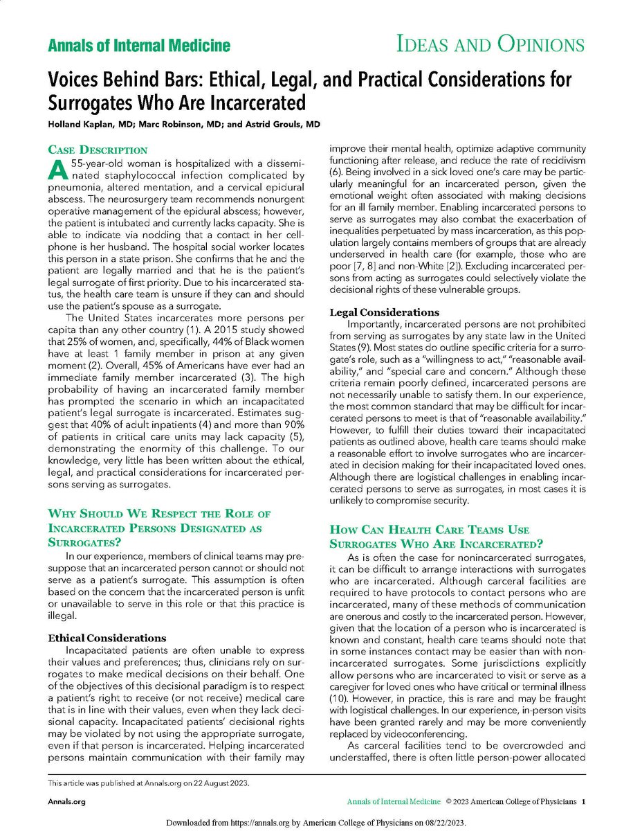 Annals of Int Med (@annalsofim) on Twitter photo New from <a href="/HollandKaplan/">Holland Kaplan</a> <a href="/AstridGrouls/">Astrid Grouls, MD</a>: “Voices Behind Bars: Ethical, Legal, and Practical Considerations for Surrogates Who Are Incarcerated” ow.ly/QVV550PCYZJ <a href="/BCMDeptMedicine/">BCM Department of Medicine</a> New from <a href="/HollandKaplan/">Holland Kaplan</a> <a href="/AstridGrouls/">Astrid Grouls, MD</a>: “Voices Behind Bars: Ethical, Legal, and Practical Considerations for Surrogates Who Are Incarcerated” ow.ly/QVV550PCYZJ <a href="/BCMDeptMedicine/">BCM Department of Medicine</a>