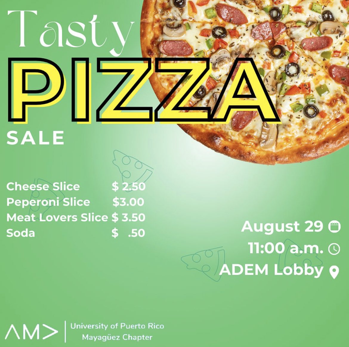 AmaUprm's tweet photo. Join us this AUGUST 29TH for our first PIZZA SALE of the semester💚🐾🍕
#rum #colegio #ademuprm #adem #uprm #dejatuhuella #greenteam #ama #amauprm https://t.co/MOX6oDvK7s