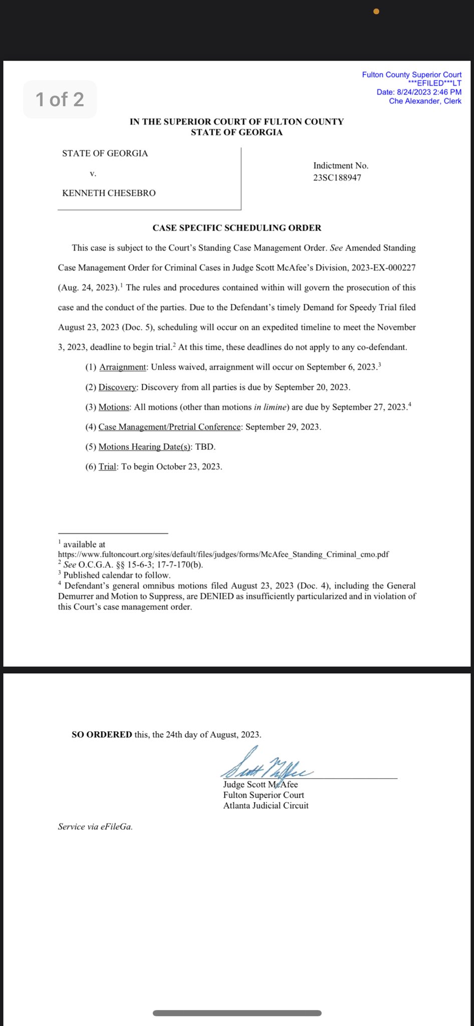 Nick Wooten on X: "This is the schedule for the case against Kenneth  Chesebro, an attorney who played a key role in the larger Trump elector  plot. #gapol This applies only to