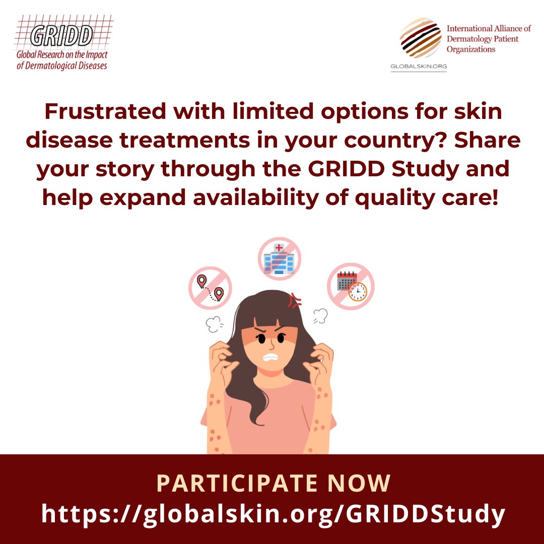 IADPO's tweet photo. In many regions globally, skin disease patients face the challenge of limited treatments. If you have been in a similar situation, share your experience through the #GRIDDStudy to highlight the need for accessible care.
https://t.co/YCsESTKke7 https://t.co/rMhDy69BDp