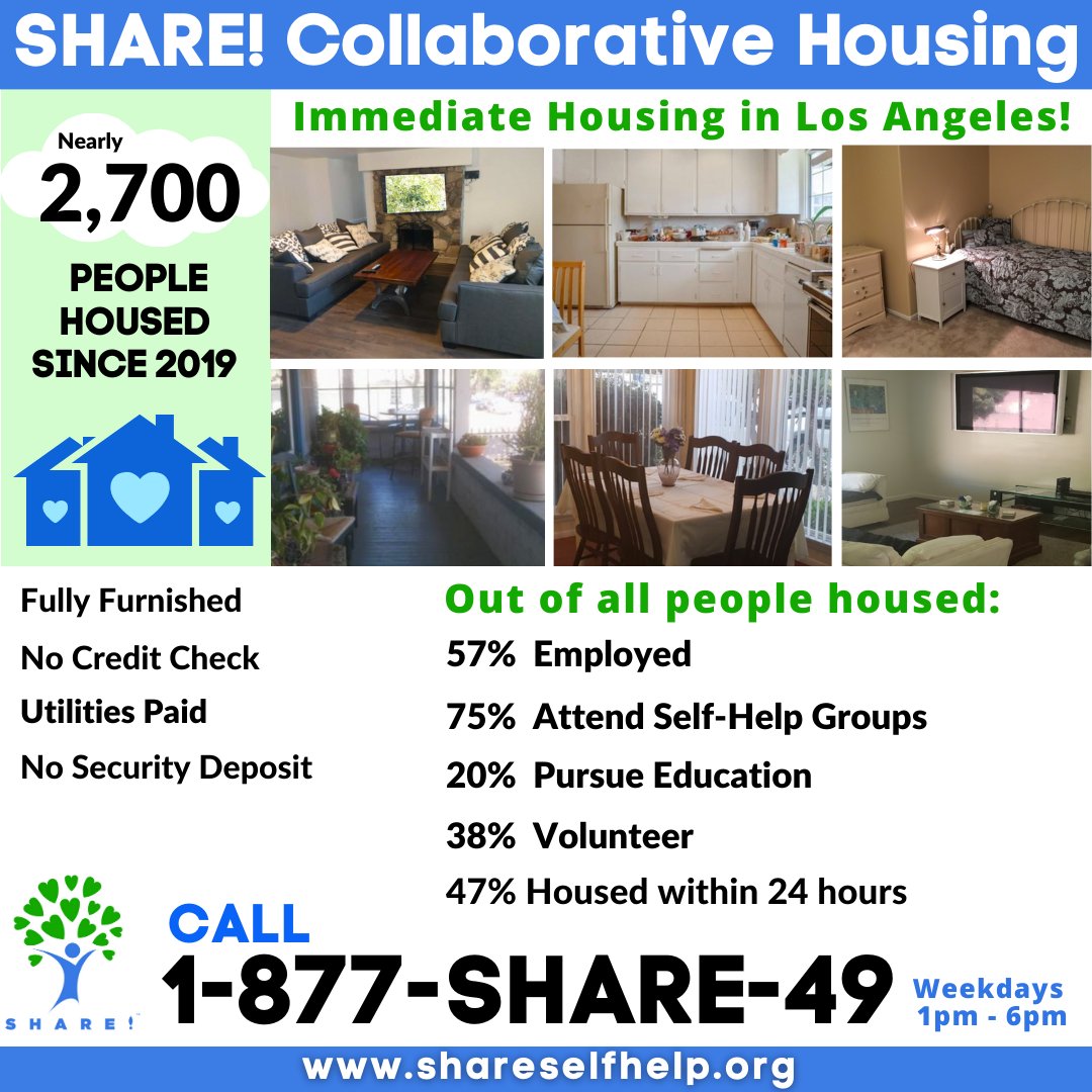 shareselfhelp's tweet photo. Do you or someone you know need housing in Los Angeles? If so, call 𝟏-𝟖𝟕𝟕-𝐒𝐇𝐀𝐑𝐄-𝟒𝟗. 
https://t.co/2ieajm7WSZ

#shareselfhelp #losangeles #mentalhealth #recovery #housing #housinginlosangeles #collaborativehousing #housingfirst #homeless #unhoused #homelesssolution https://t.co/WDzizzvv5N