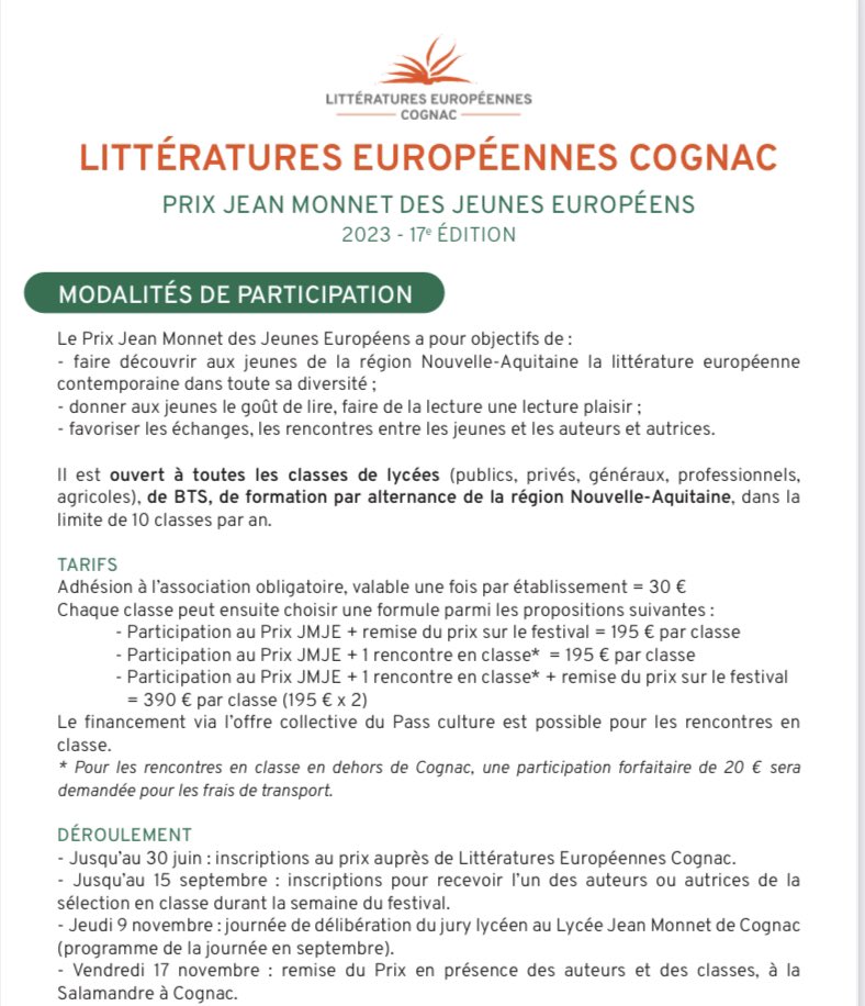 Bientôt la rentrée et déjà se profile le Prix Jean Monnet des Jeunes Européens lors du Festival de Littérature Européenne de Cognac. Une belle sélection qui met l’Italie à l’honneur et une rencontre passionnante avec un auteur en perspective. <a href="/lecfestival/">Littératures Européennes Cognac</a> <a href="/acpoitiers/">Académie de Poitiers</a> <a href="/dsden16/">Dasen16</a>