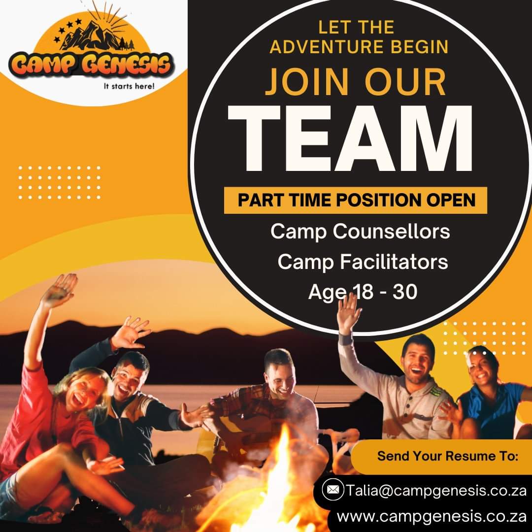 Campgenesis_sa's tweet photo. Job Description: Camp Counsellor | Camp Facilitator at Camp Genesis is seeking enthusiastic and dedicated facilitators aged 18-30 for our teen camps in Cape Town, South Africa. 
 Learn more about us at https://t.co/5uo7909dTb. https://t.co/9XV2N1BVp3