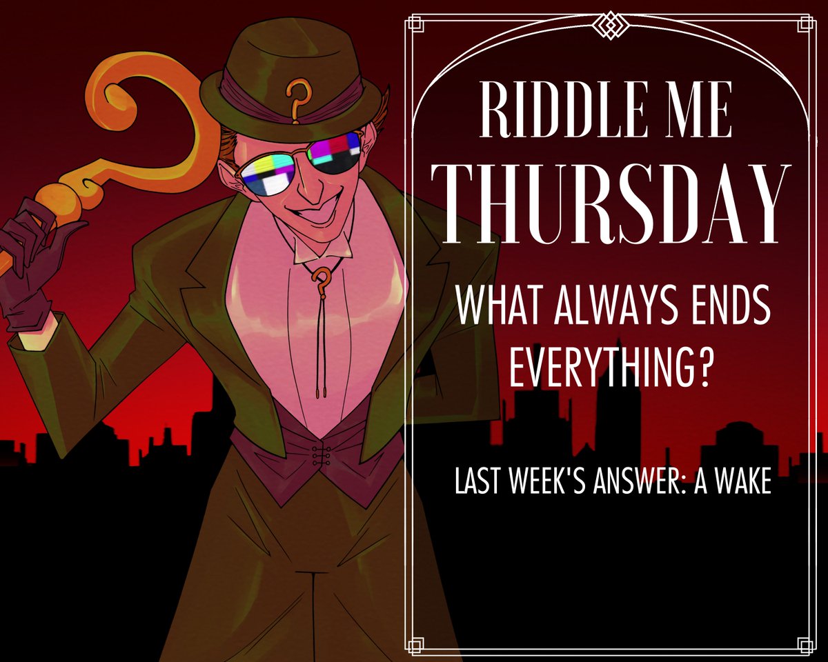 gothamcenzine's tweet photo. Hello and welcome to the last Riddle Me Thursday, Gotham! Next week we'll start introducing our lovely contributors.
It looks like last week's riddle stumped you all, so we'll be doing an easy one this week. Good luck, Gotham!
#riddlemethursday #gothamcenzine #riddler https://t.co/syBJqy3FbS