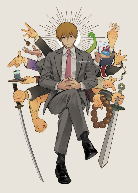 extra arms weapon necktie formal suit sword crossed legs  illustration images