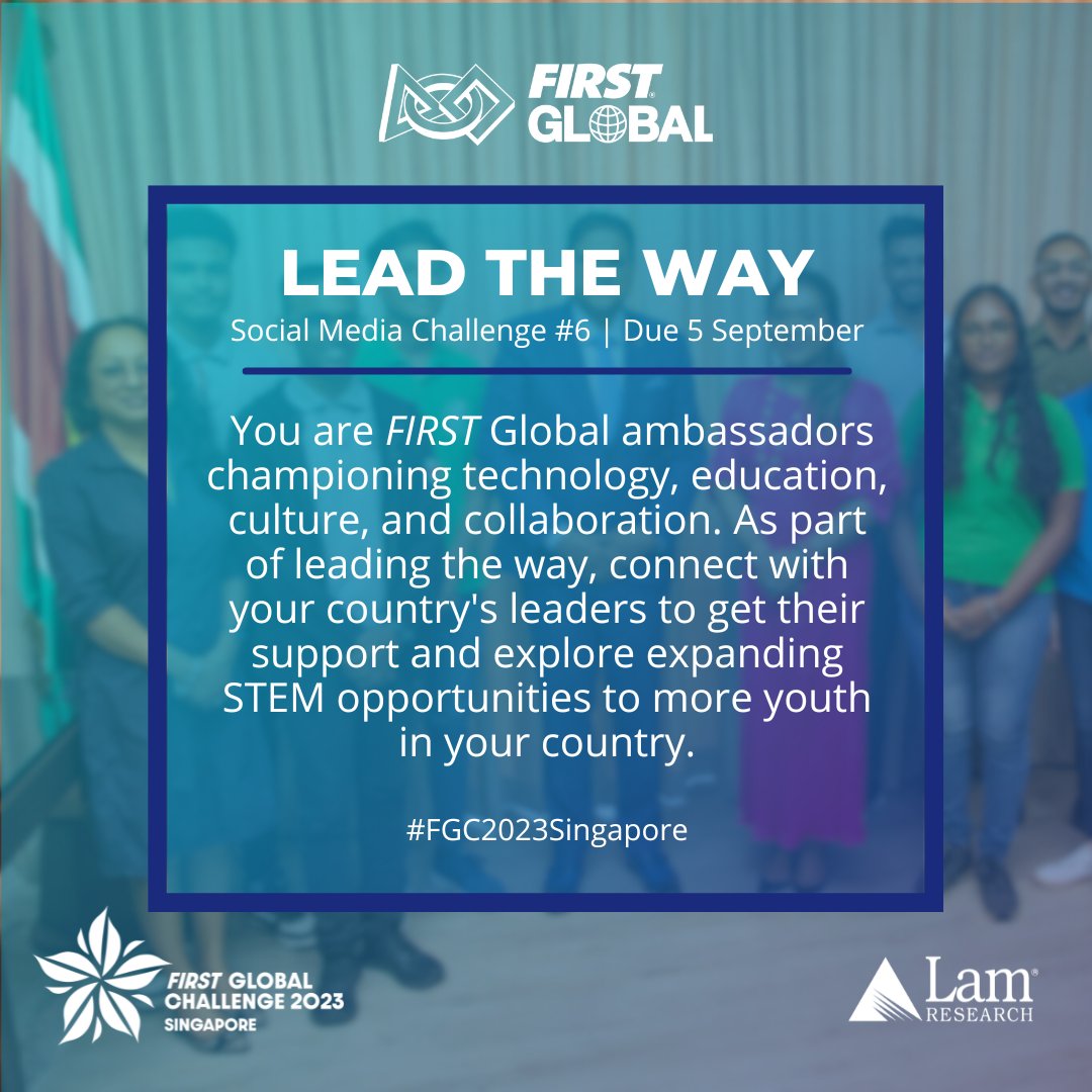 📢Social Media Challenge📢#6 is here: Lead the Way!  

Reach out in whichever way you think is most effective, then post your pitch and any response you receive to social media with the tag #FGBOR to show how you uphold the values our Bill of Responsibilities.

#FGC2023Singapore
