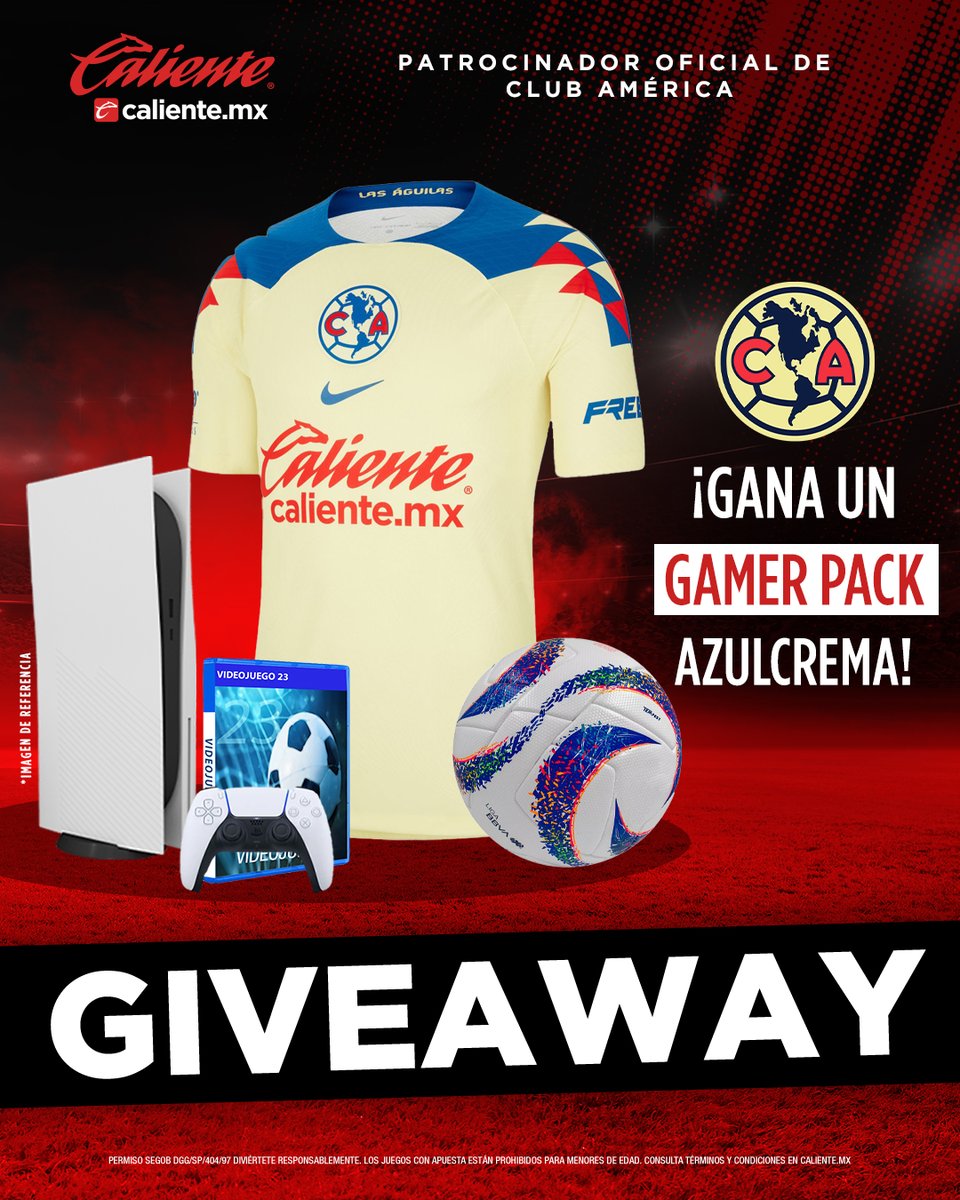 ClubAmerica's tweet photo. 🚨🦅 GIVEAWAY AZULCREMA 🦅🚨
 
GANA UNA CONSOLA, BALÓN, JERSEY DE CLUB AMÉRICA Y VIDEOJUEGO 23 🦅🎮⚽️
 
1️⃣Dale RT y ❤️
2️⃣Sigue a @calientesports en TW e IG 📲https://t.co/GCHaRneY95
3️⃣Etiqueta a un amigo, comenta quién es tu jugador favorito actual del AME y agrega el HT #MásAcciónMásDiversión🔥