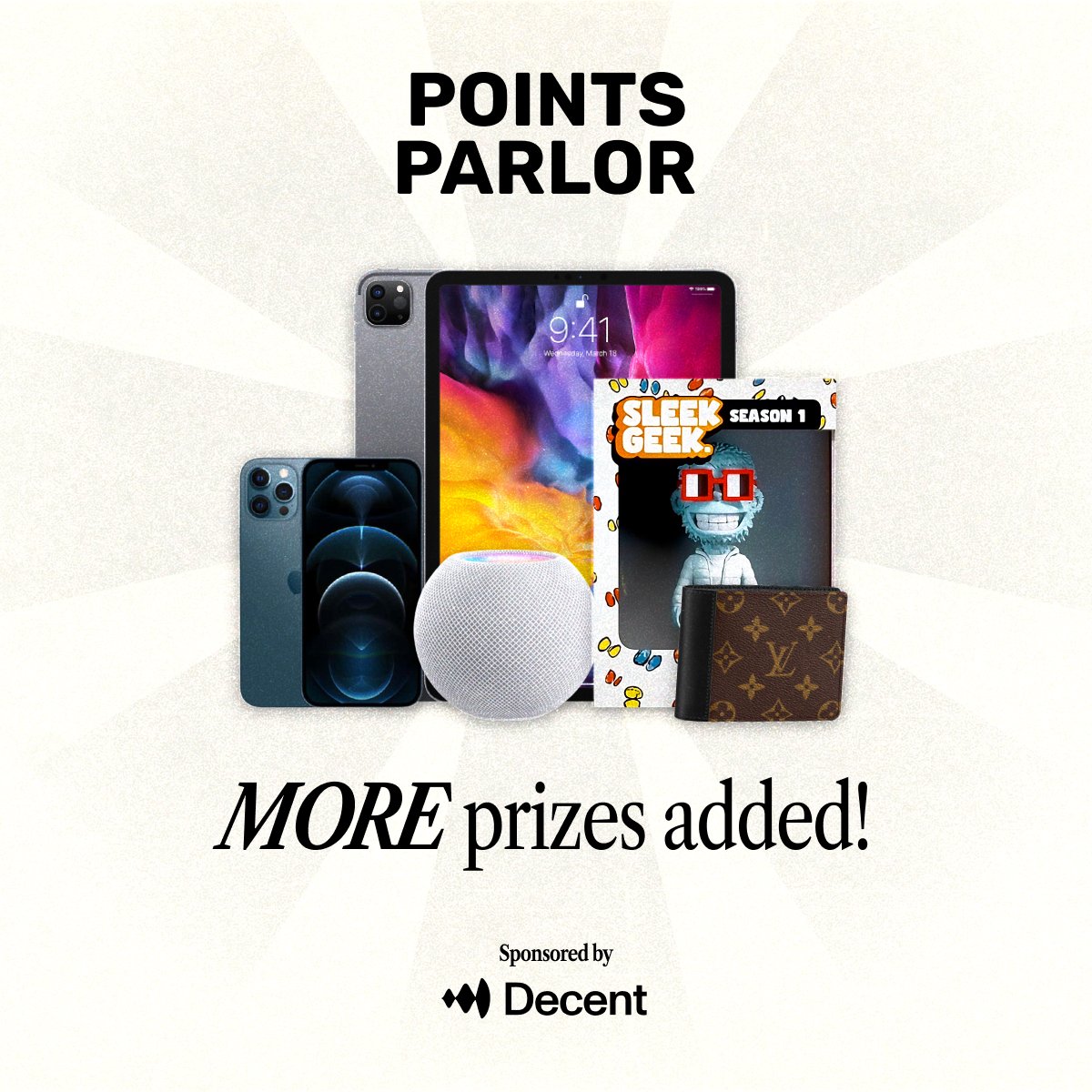DeGodsNFT's tweet photo. A few more prizes have been added to Points Parlor, thanks to @decentxyz! https://t.co/D6NkDMwJ4H