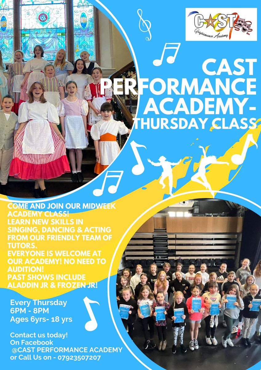 CastTheatreCo's tweet photo. For a limited time only, we are welcoming new members to our Thursday evening and Saturday morning classes at @RedhouseCymru 
There are classes available for ages 3 to 18 years old! 

EVERYONE IS WELCOME AT CAST!

Contact us for more info on 07923507207! https://t.co/SFNBGa1ntY