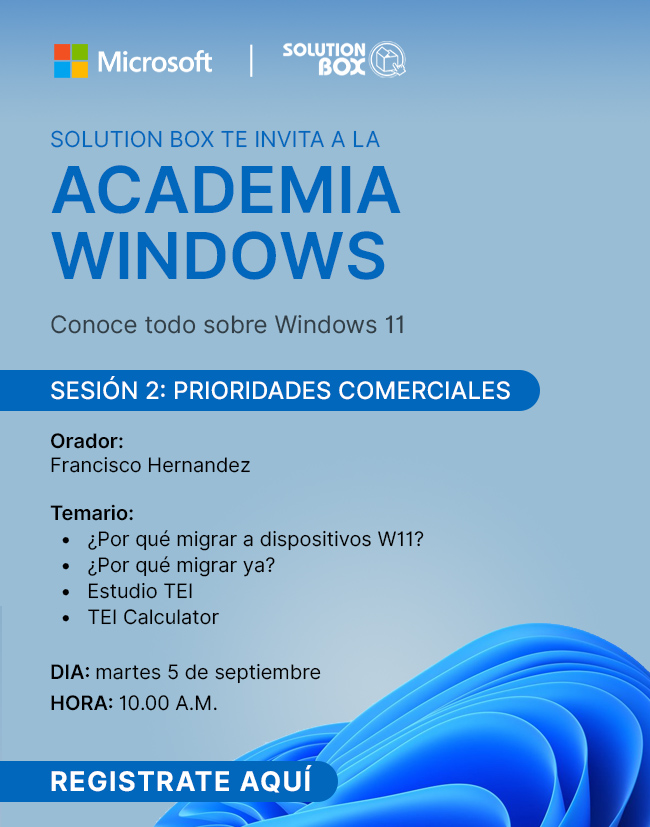 📢 Los invitamos a participar de la Sesión #2 de Microsoft W11: “Prioridades Comerciales”.

📅 Martes 5 de Septiembre
🕑 10:00 hs
💻 Incripción en el siguiente enlace:
🔗 bit.ly/3KFRPWH

¡Los esperamos! 🤗