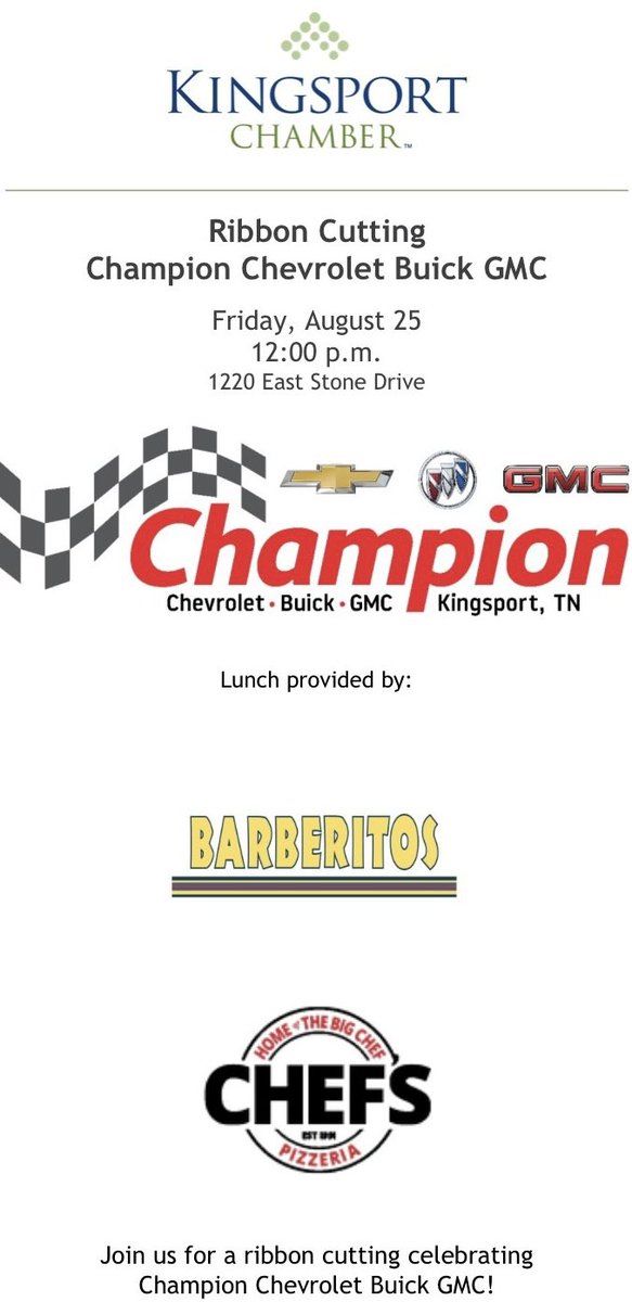 The ribbon cutting is tomorrow for the new Champion Chevrolet Buick GMC in Kingsport!!