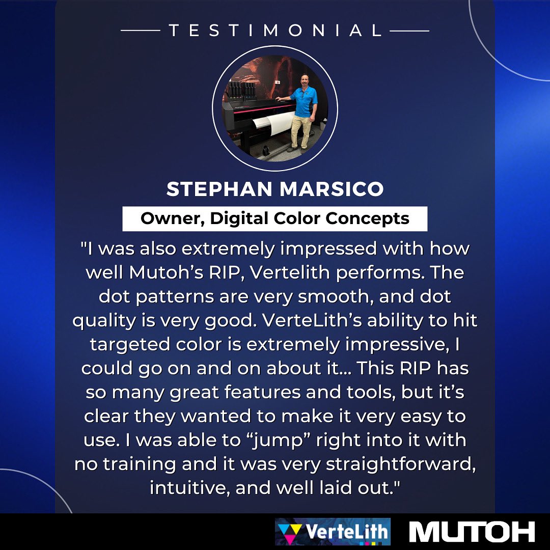 Elevate your printing game with VerteLith! 🚀 Our user-friendly RIP software, meticulously designed to optimize printer output! 

Head over to mutoh.com to learn more or catch VerteLith tutorials on our YouTube Channel! 🎉🖨️
 
#testimonial #VerteLith #mutoh
