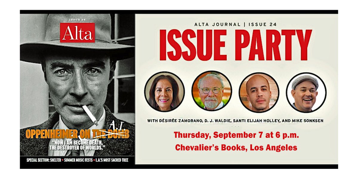 DJWaldie's tweet photo. Join me and other @AltaJournal authors at Chevalier’s Books to launch Issue 24. Thursday, Sept. 7 at 6 p.m. Free. Register at https://t.co/lSIlmT9tyT
#la #lalife #labooks #senseofplace #socal #lahistory https://t.co/be93ZegSX3