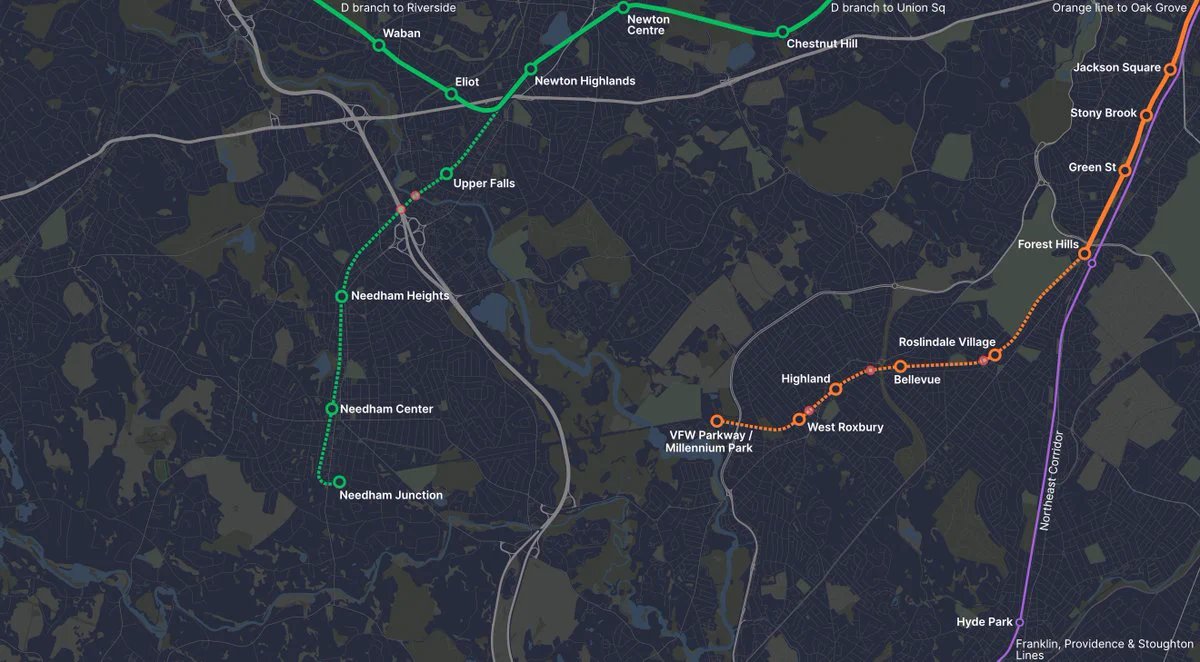 Jonathan Berk (@berkie1) on Twitter photo Transit Matters recommends an MBTA Orange Line extension from Forest Hills through Roslindale to West Roxbury & a Green Line extension from Newton Highlands to Needham Junction. 🚇
Read the full <a href="/transitmatters/">TransitMatters</a> report here: static1.squarespace.com/static/533b9a2… Transit Matters recommends an MBTA Orange Line extension from Forest Hills through Roslindale to West Roxbury & a Green Line extension from Newton Highlands to Needham Junction. 🚇
Read the full <a href="/transitmatters/">TransitMatters</a> report here: static1.squarespace.com/static/533b9a2…