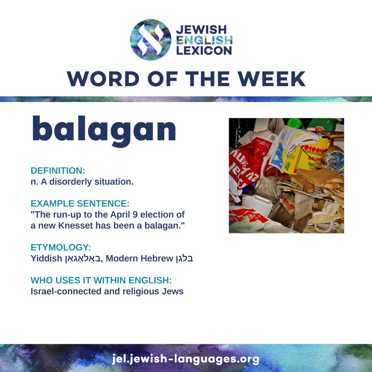 JewishLanguages's tweet photo. π£It's time for the Jewish English Lexicon Word of the Week!π£ Today's word is "balagan." π€ͺ Read all about it at https://t.co/wVoopFAqNb
#JewishLanguages #JewishEnglish #Lexicon #etymology #Yiddish #Hebrew #balagan #mess #bigmess
@hucjir @SarahBenor https://t.co/JUp87NXwAu