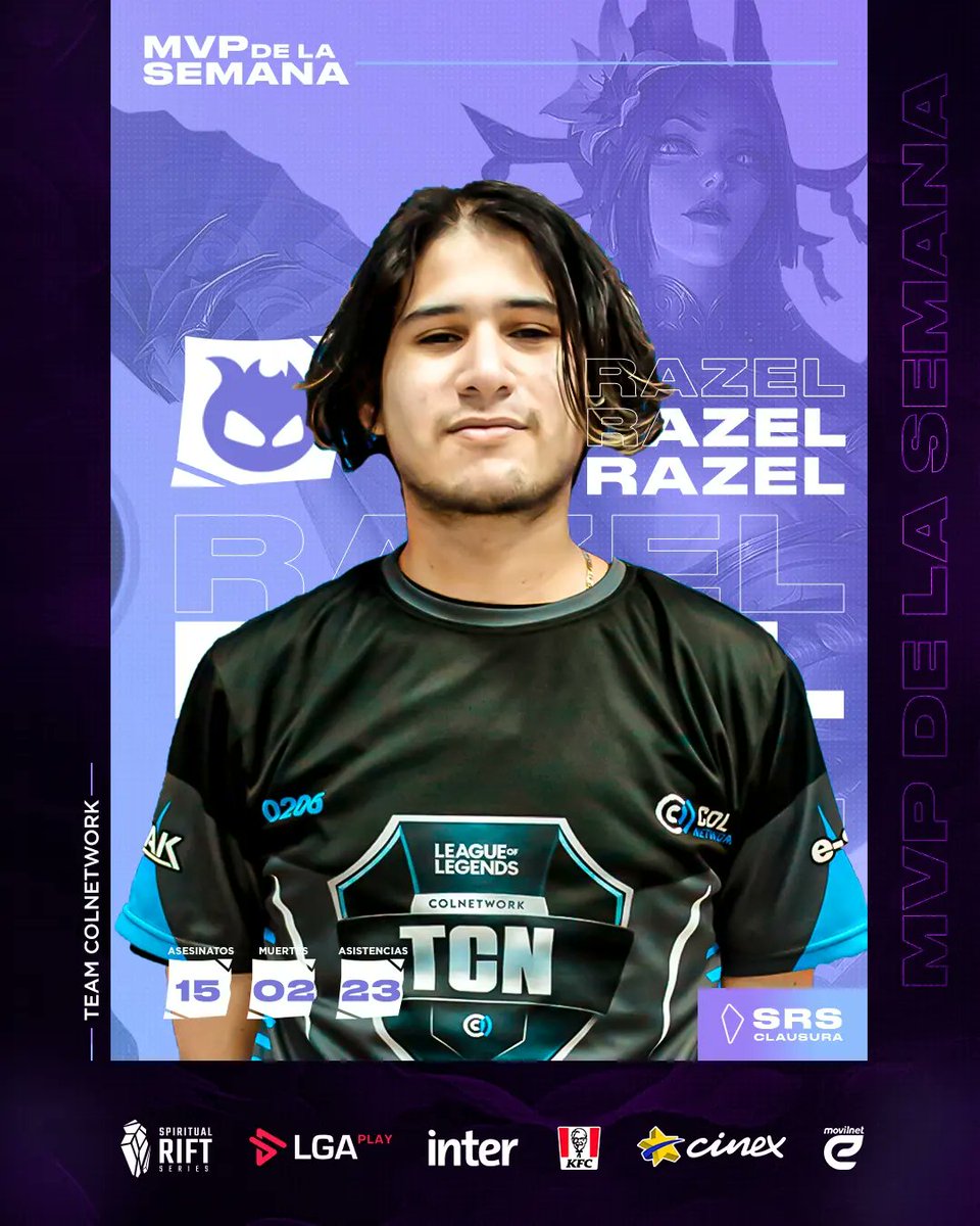 LGAplay's tweet photo. Señoras y señores, ¡Tenemos MVP de la semana! El jugador #Razel de #TeamColnetwork , con su gran posicionamiento y artillería pesada explotó la grieta del invocador 🔥

¡Felicidades crack! 

#esports #lollatam #riotgames #venezuela #spiritualriftseries https://t.co/QaMxgGXJ6O