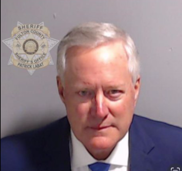 VABVOX's tweet photo. Before the #TrumpMugShot, here is Trump's Chief of Staff Mark Meadows. He conspired to steal my vote and that of my late wife in a fake electors scheme, so I am glad he's under arrest. What about you? https://t.co/tTkVyL7GJr