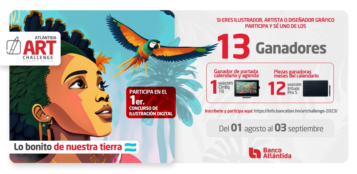 🎨¡Demuestra tu creatividad en el #AtlántidaArtChallenge y reconoce Lo bonito de nuestra tierra! 📷 Del 01 de agosto al 03 de septiembre.​ ​
📷 Inscríbete en: info.bancatlan.hn/artchallenge-2… 

#LoBonitoDeNuestraTierra #BancoAtlántida #ConcursoDeArte