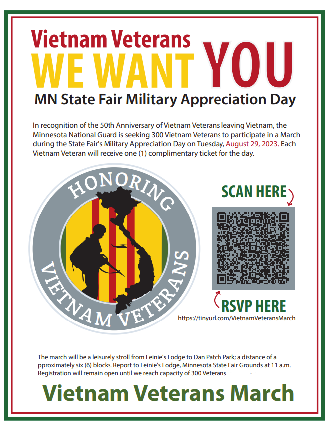 BettyMcCollum04's tweet photo. #DontchaKnow: Each year at the State Fair, one day is set aside as Military Appreciation Day—and today’s the day! This year, the theme is Honoring Vietnam Veterans, to recognize the 50th anniversary of Vietnam veterans leaving Vietnam.
Learn more: https://t.co/vXM2r7yAtB https://t.co/ykF9dKTSs8