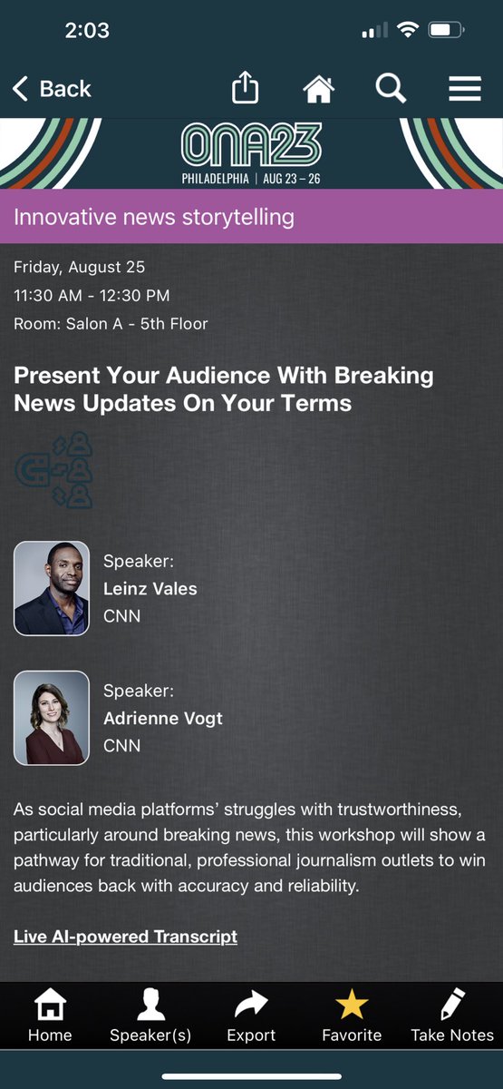 TheAmirVera's tweet photo. Yo #ONA23, if you wanna learn how to become a BREAKING NEWS PRO come to this session with my colleagues @LeinzCNN and @AdrienneVogt on Friday, August 25, at 11:30am! https://t.co/2MGFUnQLWW