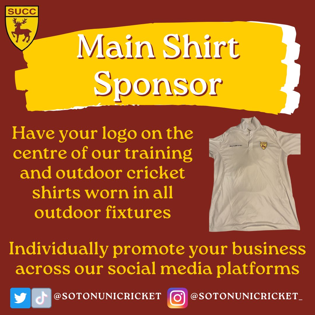 SotonUniCricket's tweet photo. We’re looking for sponsors! 

Drop us a DM or get in touch via email: Chair.SUCC@gmail.com x

#SUCC #Southampton #Sponsors #Sponsorship https://t.co/pqzJCTMyDQ